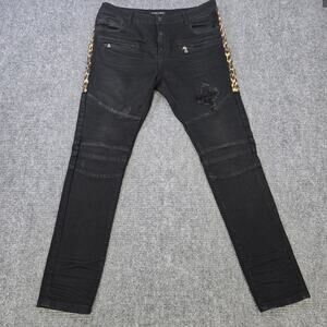 Embellish Jeans Mens Size 36 Measures 36x32 Black Moto Leopard Stripe